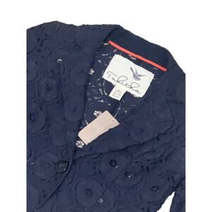 Anthropologie Tabitha, New, One‎ Button Lace Cropped Blazer, Navy, Size M KB17